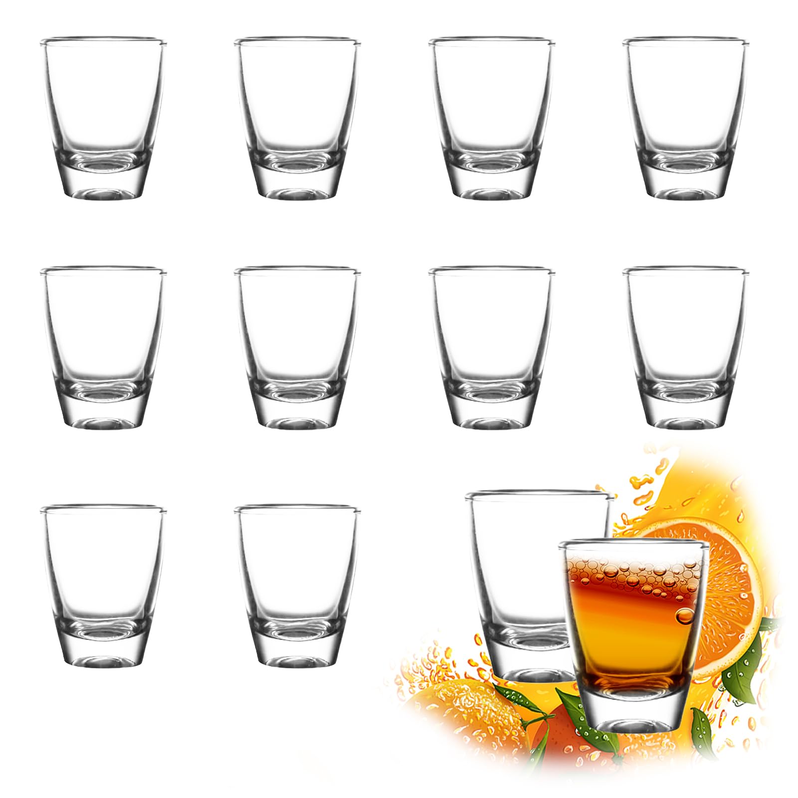 ASOENTIWOX Shot Glasses Set of 12, Shot Glass 30ml, Heavy Base Little Shot Glasses for Tequila, Cocktail, Vodka and Liquours