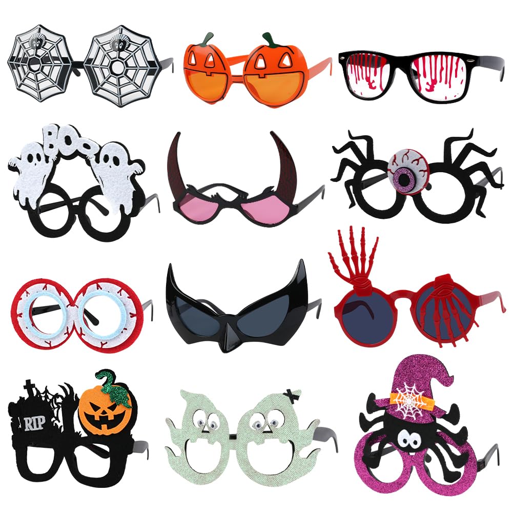 Ainiv 12PCS Halloween Glasses Set, Fun Novelty Toy Glasses for Cosplay, Ideal Decorations for Both Kids and Adults, Perfect for Halloween Party Favors