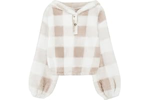 GAMISOTE Kids Girl's Fuzzy Hoodies Warm Loose Button Down Pullover Sherpa Jacket Top