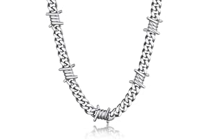 Bandmax Barbed Wire Cuban Necklace for Women Men Stainless Steel/Black Gothic Thorns Skull Choker Necklace Bracelet Punk Jewelry -Gift Packed