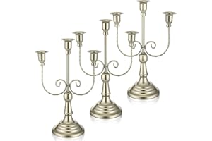 Dandat 3 Pcs 3 Arm Metal Candelabra Candlestick Holders Tall Candlestick Holders Gothic Candle Holder for Home Wedding Church Christmas Party (Retro,11.8 Inch,Matte Silver)