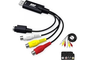 Kkf RCA AV to USB Video Capture Card Converter, Convert Analog VHS VCR to Digital Adapter, USB 2.0 Audio Transfer Grabber, Digitize Video DSLR DVD PS3 PS4 Camera (IU037B-2)