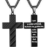 DuoDiner Easter Basket Stuffers-18+2 Inch Cross Necklace Bible Verse Stainless Steel American Flag Pendant Chain for Men Boys Cross Jewelry Gift
