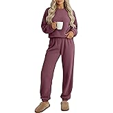 Sweetyweee 2 Piece Women's Fuzzy Pajamas Sets Long Sleeve Crop Top Fleece Pullover Casual Fluffy Pants Loungewear Sleepwear