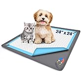 Pee Pad Holder for Small Dogs, 24" x 24" Dog Puppy Pee Pad Holder Non-Slip Silicone Tray with 4 Magnetic Clips for Training, No Spill Raised Lip High Edge for Indoor Floor Protection, Gray