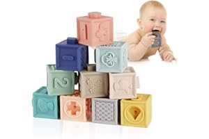 Mini Tudou Baby Blocks Soft Building Blocks Baby Toys Teethers Toy Educational Squeeze Play with Numbers Animals Shapes Textures 6 Months and Up 12PCS