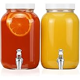 1 Gallon Large Glass Drink Dispensers for Parties, Glass Iced Beverage Dispensers with Spigot, Reusable Water Dispenser Countertop (2 Pack)