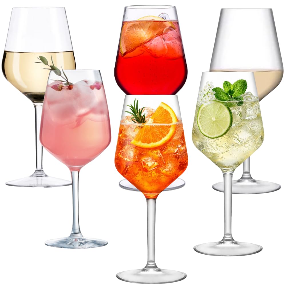 AIOS Set of 6 Tritan Plastic Wine Glasses, Large Stemmed Spritz Glasses for Aperol Spritz & Hugo Spritz, Shatterproof BPA Free Dishwasher Safe Wine | Spritzer | Cocktail Glasses. Capacity 470ml.