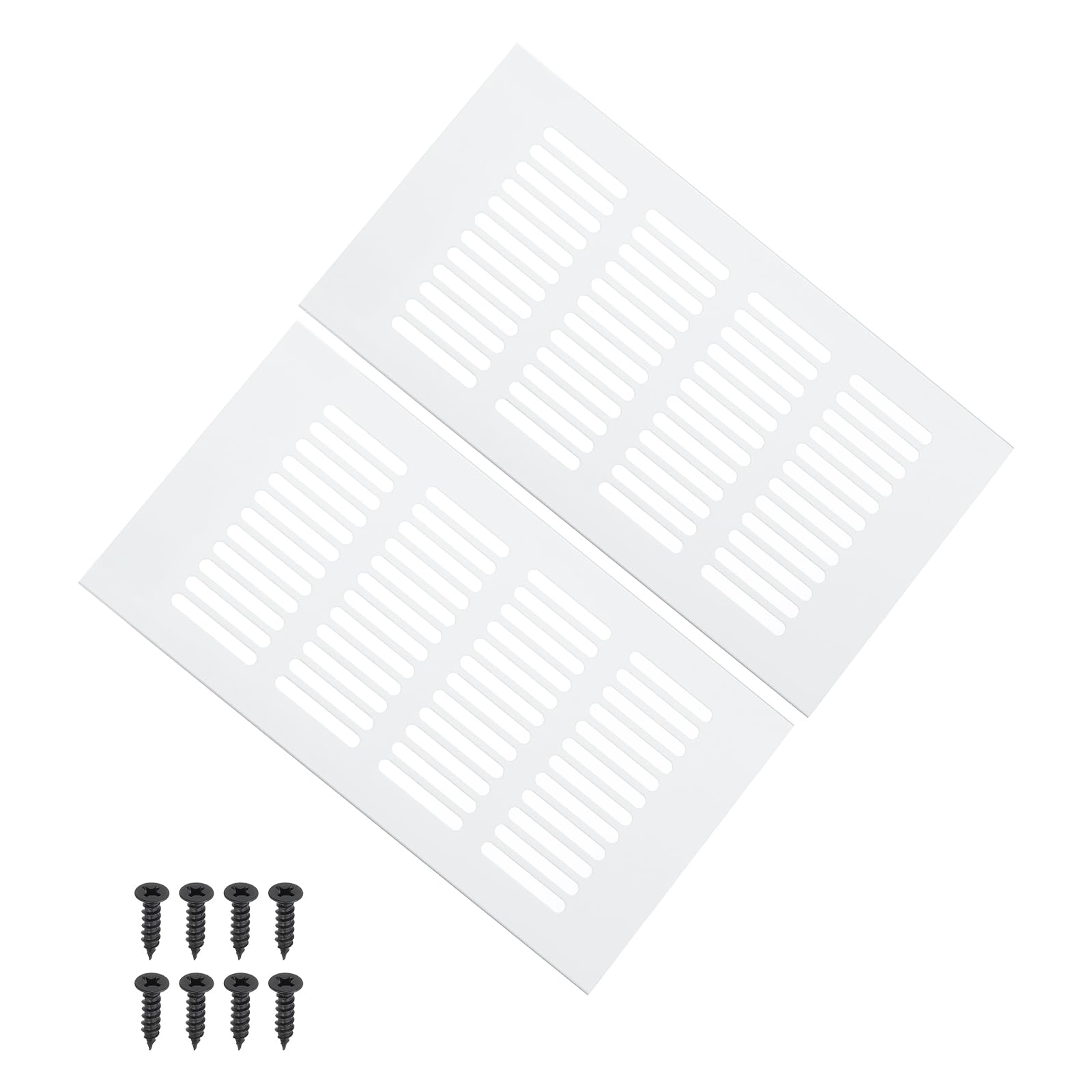 PATIKIL 8 x 4 Inch Door Air Vent Cover, 2 Pcs Heavy Duty Aluminum Grille Ventilation Cover Louvered with Mounting Screws for Cabinet Wardrobe Door, Silver