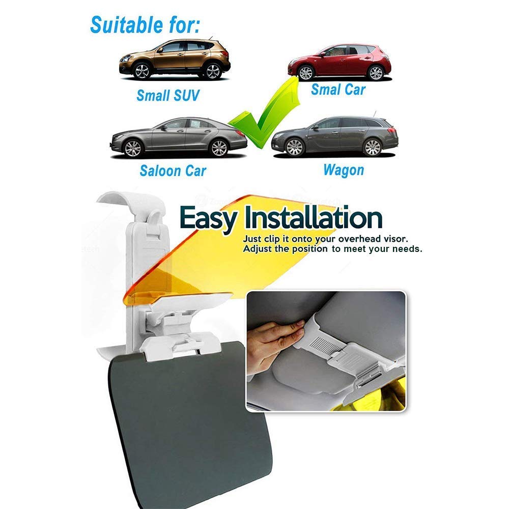 Yanztech Car Sun Visor Day and Night Vision Anti-Glare Visor, 2 in 1 Car Sun Visors, Transparent Windshiled Glass, Blocking UV Rays Windshield Driving Visor