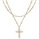 GDCOIN Layered Gold Cross Necklace for Women 18K Gold Plated Faith Necklace Cubic Zirconia Cross Pendant Dainty Chain Prayer Religious Jewelry