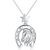 Senpotly 925 Sterling Silver Horseshoe Horse Necklace for Women Dainty Horseshoe Pendant for Horse Lover Animal Birthday Jewelry Gift for Daughter