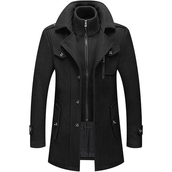 RTHLEQIEE Men's Wool Blend Coats with Detachable Zipper