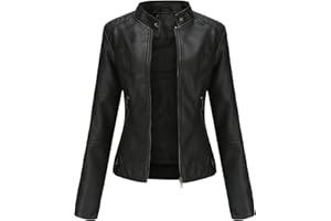 YINGLOP Womens Faux Leather Buttoned Jackets Long Sleeve Moto Coats Slim Fit Outwear with Zipper Pockets