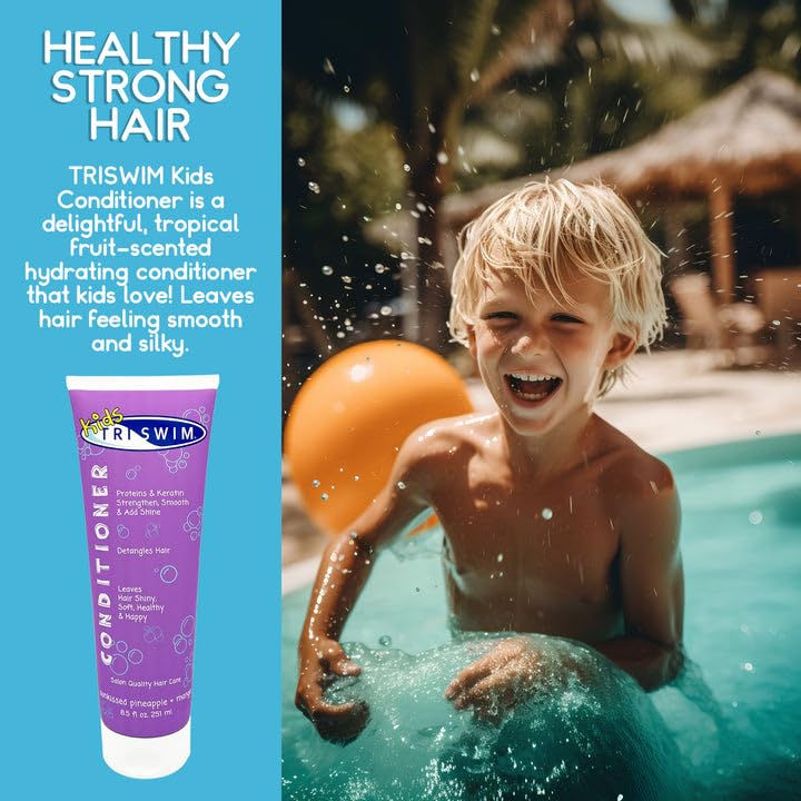 TRISWIM Kids Shampoo & Conditioner Set – 8.5oz Each | Removes Chlorine, Salt Water, Hard Water | Hydrates, Detangles, Restores | Helps Build Strong and Healthy Hair | For Everyday Use