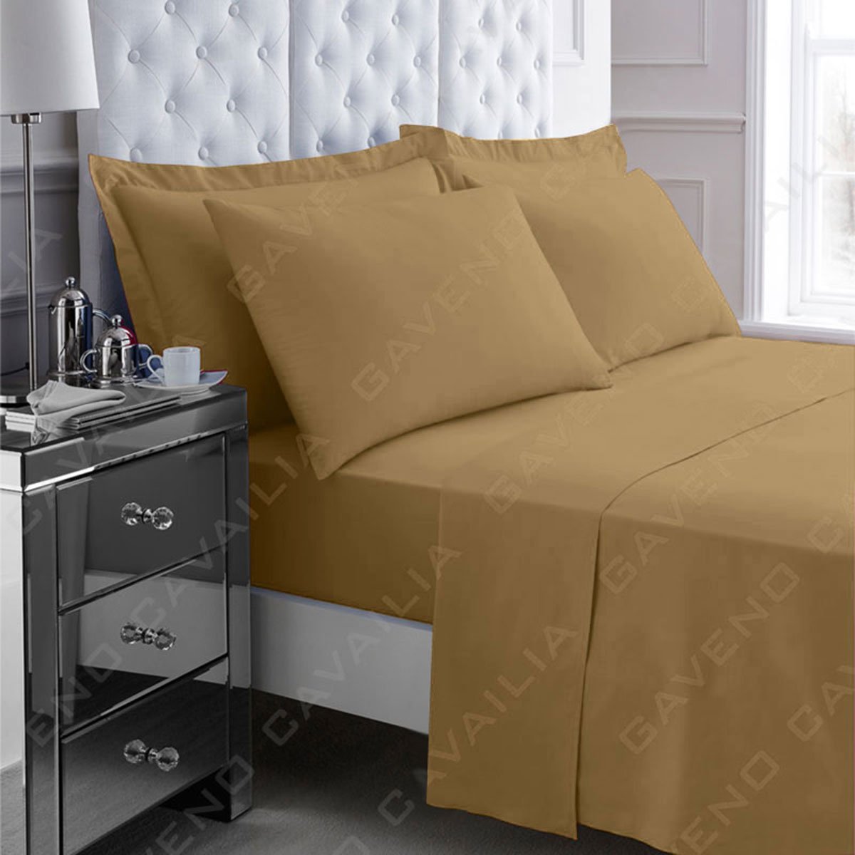 Gaveno Cavailia Luxury Non-Iron PERCALE FITTED Sheet, Poly-Cotton, Mocha , Super-King