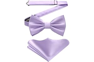HISDERN Bow Ties for Men Solid Color Pre-Tie Bow Tie and Pocket Square Set Classic Formal Tuxedo Bowties for Wedding Party, B