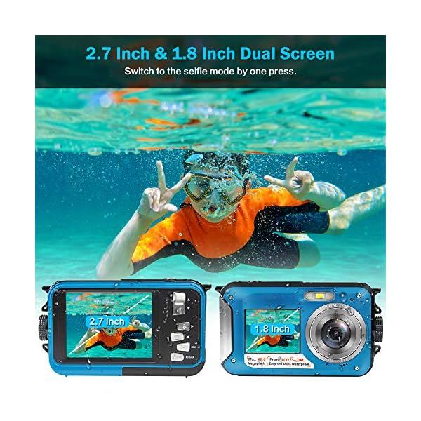 Unterwasserkamera Full HD 2.7K 48MP Unterwasser Kamera zum Schnorcheln wasserdichte Digitalkamera mit Zwei Bildschirmen… – Bild 5