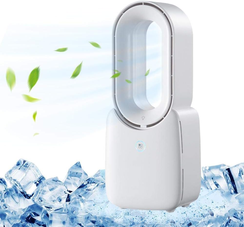 HeiPlaine Mini Bladeless Fan No Leaf Air Conditioner USB Cable Desktop Electric Fan Safety 4 Speed Level Quiet Fan With Atmosphere Light - White