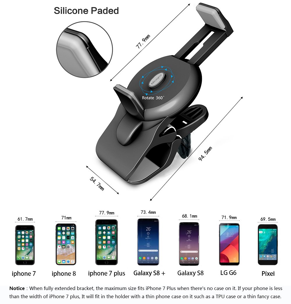 Car Phone Mount, Micagos Universal Phone Holder Cell Phone Car Air Vent Holder steering wheel holder rearview mirror Mount for iPhone X 8 Plus 7 6s SE Samsung Galaxy S9 S8 Edge S7 S6 Note 8 & GPS