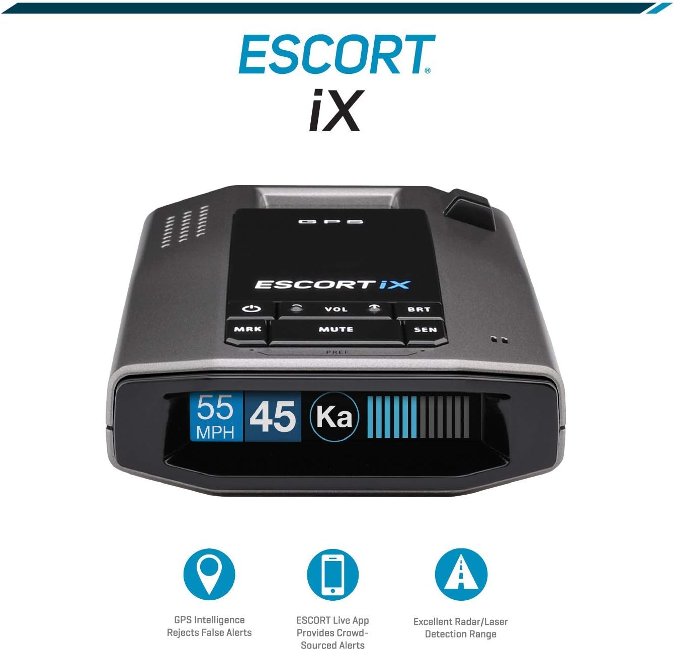 ESCORT IX Laser Radar Detector - Auto Learn Protection, Extreme Long Range, Bluetooth, Voice Alerts, OLED Display, Escort Live, Black