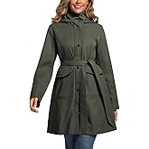 PUREPEAR Womens Trench Coat Waterproof Rain Jacket Rain-blocking Brim Detachable Hood Raincoat with Belt Outdoor Travel
