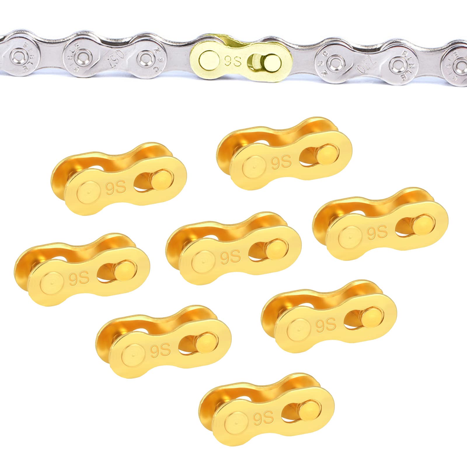 SUNTRADE 8 Pairs Bicycle Missing Link, 6/7/8/9/10/11/12 Speed Bike Chain Connector Lock Set, MTB Road Bicycle Connector for Quick Master Link Joint Chain pin (9 Speed)