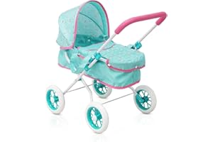 KOOKAMUNGA KIDS Baby Doll Stroller Pram - Realistic Toy Baby Stroller for Dolls – 2 in 1 Toy Play Pram Doll Carriage with Removable Bassinet Crib for Toddlers, Little Girls and Boys - Blue Rainbow