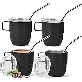 CHLJAR Espresso Cups Set of 4, 4 Ounce Small Coffee Cups, White Demitasse Cups Perfect for Espresso Machine and Coffee Maker, Stackable Cup Vacuum Insulated Espresso Cups for Party Cocktail, Black