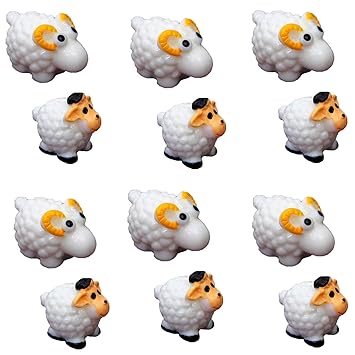 Aapno Rajasthan White Toy Sheep Garden Dcor Showpiece Set of 12