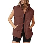 Flygo Puffer Vest Women Zip Up Sleeveless Winter Casual Stand Collar Padded Down Jacket Coat with Pockets Brown M
