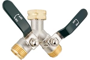 DINGBAI Hose Splitter 2 Way, Brass High Flow Garden Hose Splitter Heavy Duty, Hose Connector, Water Spigot Splitter, Full Flow Faucet Splitters with shutoff, 3/4” GHT Inlet