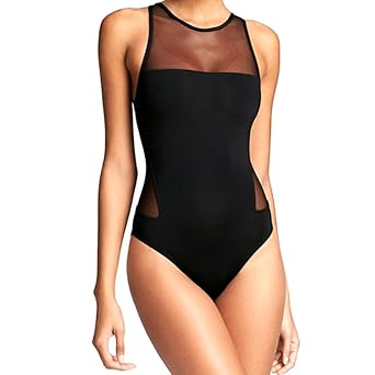 OverDose Frauen Bademode Neues Schwarz Gaze Rückenfreie Elastische Beachwear Damen Badeanzug