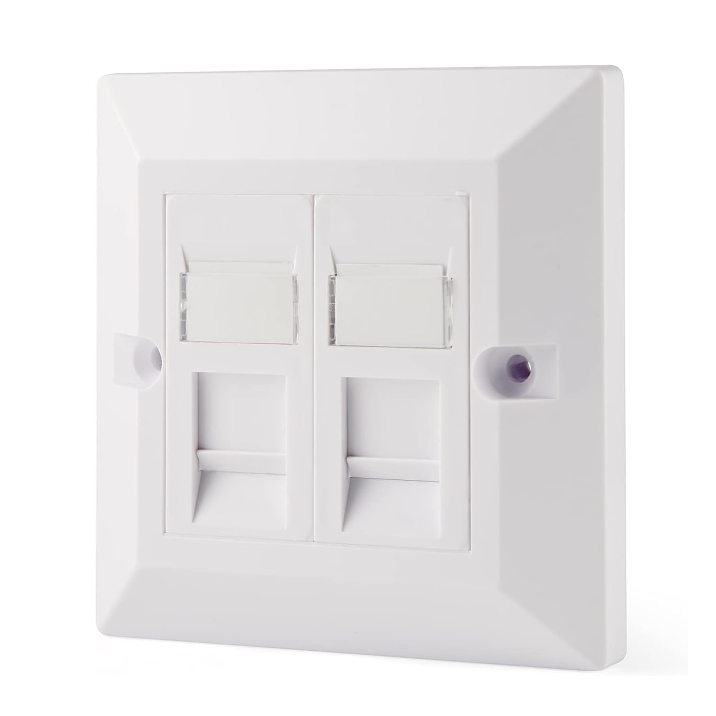 rhinocables CAT5e Ethernet Faceplate | Double 2 & Quad 4 RJ45 Gang Wall Sockets | Simple CAT 5 Setup for Printers, VoIP, Phones & More | Network Expansion for Home or Business (2 Port,Pack of 1)