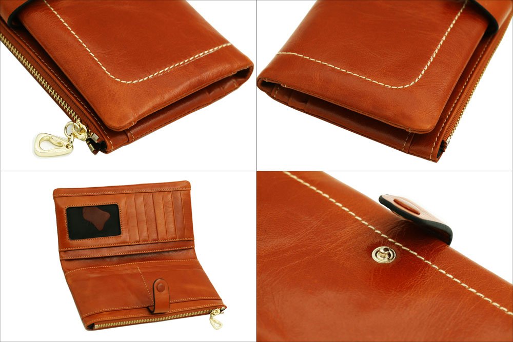 Luxury Fshion Women\'s Genuine Leather Long Zipper Wallet Ladies Clutch Purse Brown