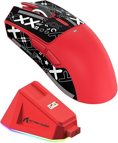 ATTACK SHARK X11 Gaming Mouse with Magnetic Dock 22000 DPI BT/2.4G/Wired Red