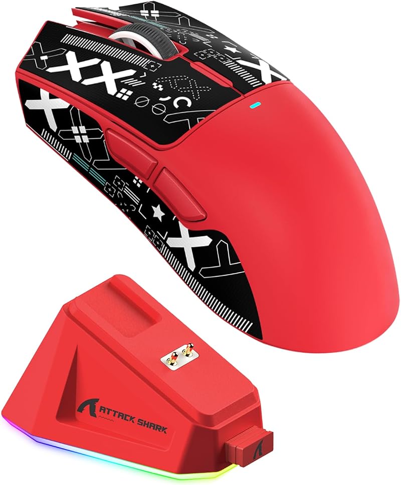 ATTACK SHARK X11 Gaming Mouse with Magnetic Dock 22000 DPI BT/2.4G/Wired Red