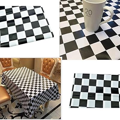 Black & White Checkered Flag Table Cover Party Favor/Checkered Tablecloth/Disposable Checkered Racing Table Cover (Pack of 4)