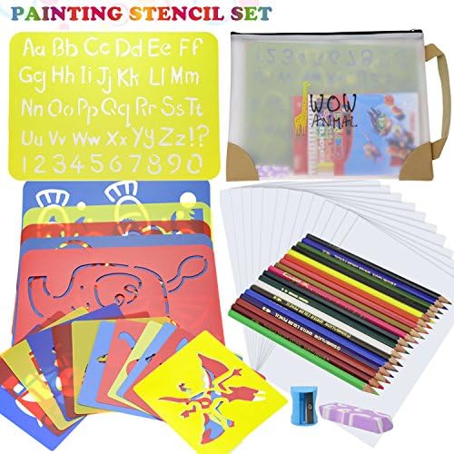 Drawing Stencil Art Set, SGONE Stencil for Kids 58 Pieces Craft Travel Creativity Kit for Boys and Girls, Educational Toy Age 3+, Ideal Kids Gift