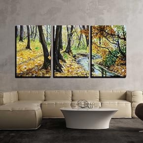 Autumn Forest with a Stream Original Landscape Painting x3 Panels