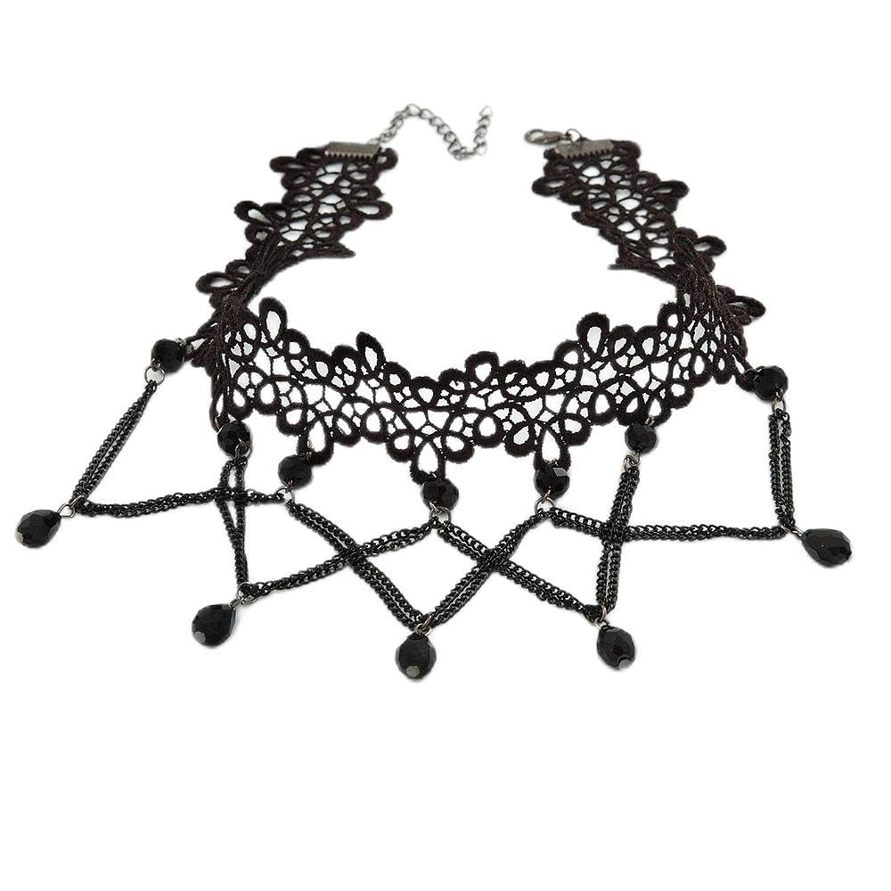 Avalaya Black Lace Chain with Crystal Bead Victorian/Gothic/Burlesque Choker Necklace/33cm Long/ 7cm Ext