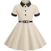 40s 50s Dress for Kids 1950s Dresses for Girls Collar Rockabilly Audrey Hepburn Prom Tea Party Cocktail Swing Dress with Belt