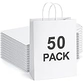 BagDream White Gift Bags 10x5x13 50Pcs Large Kraft Paper Bags with Handles Bulk for Shopping, Merchandise, Retail, Grocery, Party Favor 100% Recyclable Paper Sacks