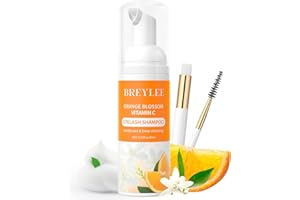 BREYLEE Eyelash Extension Cleanser Brelyee Orange Blossom Lash shampoo 60ml + Brush, Eyelash Wash for Extensions, Lash Cleanser, Lash Bath, Lash Cleaner, Paraben & Sulfate Free for Professional & Self Use