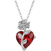 QiaTsed Necklaces for Women Gothic Rose Red Heart Pendant Necklace Dainty Charm Necklace Trendy Non-Tarnish Ideal Jewelry Gift for Women