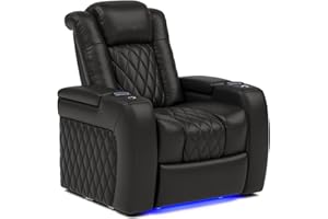 VALENCIA THEATER SEATING Valencia Tuscany Home Theater Seat - Nappa Leather Power Recliner with Cool Gel Memory Foam, USB-C/A Charging, RGB LED Lights, Adjustable Lumbar & Headrest (Single Recliner,Black)