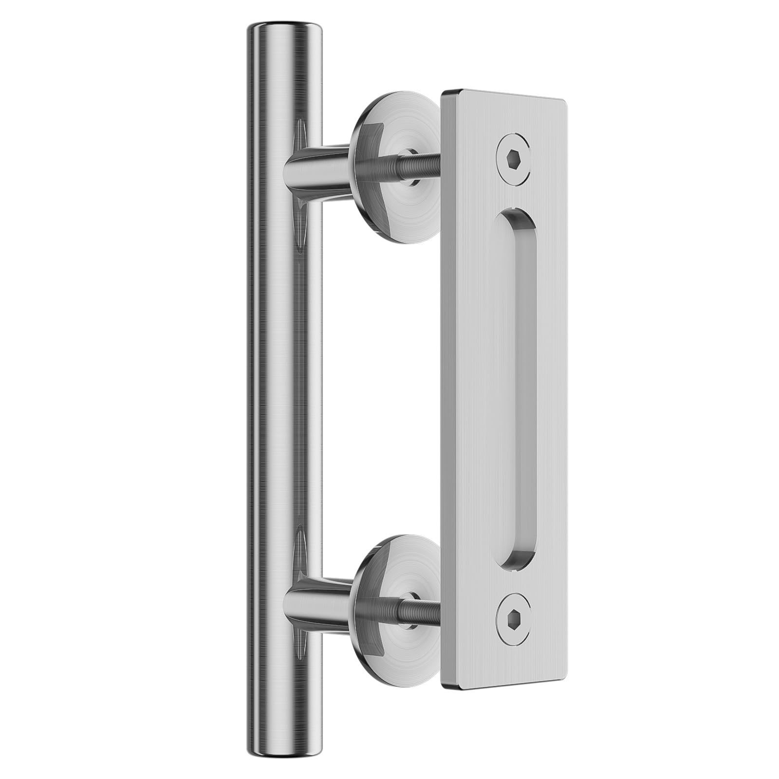 WOLFBIRD 30CM Sliding Barn Door Handle Stainless Steel Pull and Flush Set Two-Sided Silver