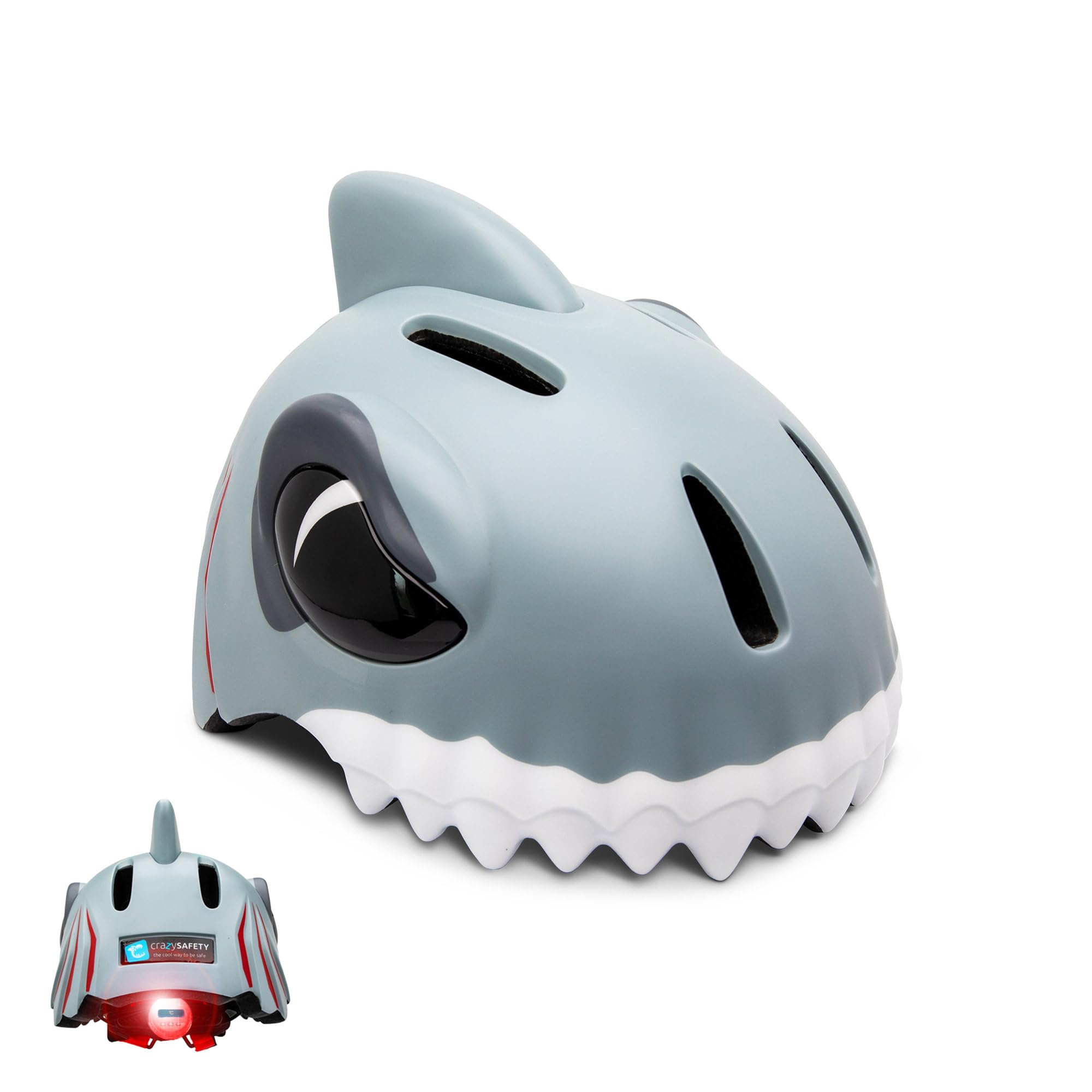 Crazy Safety Grey Shark Kids Bike Helmet | Cycle helmet for children aged 2-7 years for bikes, skateboards, balance bikes, scooters, skates Lightweight and adjustable 3D animal helmet 49-55 cm — image 1