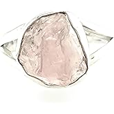 Natural Raw Pink Rose Quartz 925 Soild Sterling Silver Ring Size 7.25, 8, 9