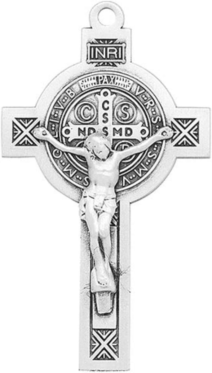 H&M Saint Benedict Medal 2 Inch Sterling Silver Cross